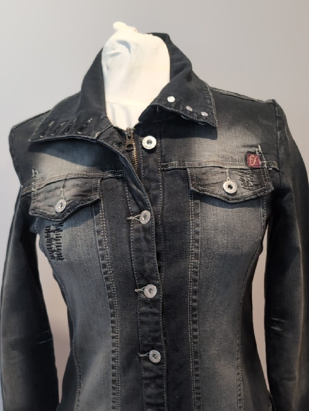 Y2K Foxy Jeans Fitted Washed Black Denim Bodycon Dress Medium - Picture 2 of 9